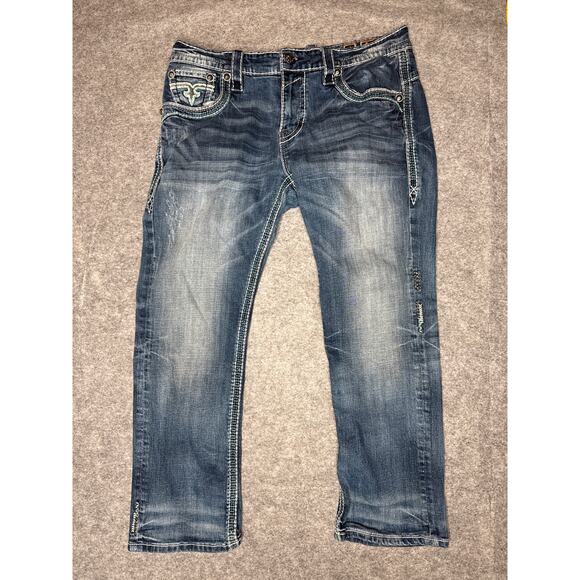 Rock Revival Rupes Rlxd St 17 Mens Jeans Size 36 Heavy Embroidered Distressed
